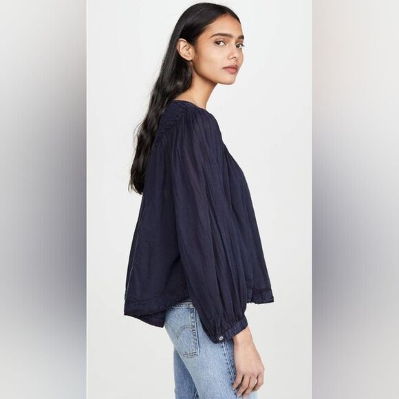 We The Free Cool Meadow Button Down Navy Blue Top Size Small - Picture 7 of 8